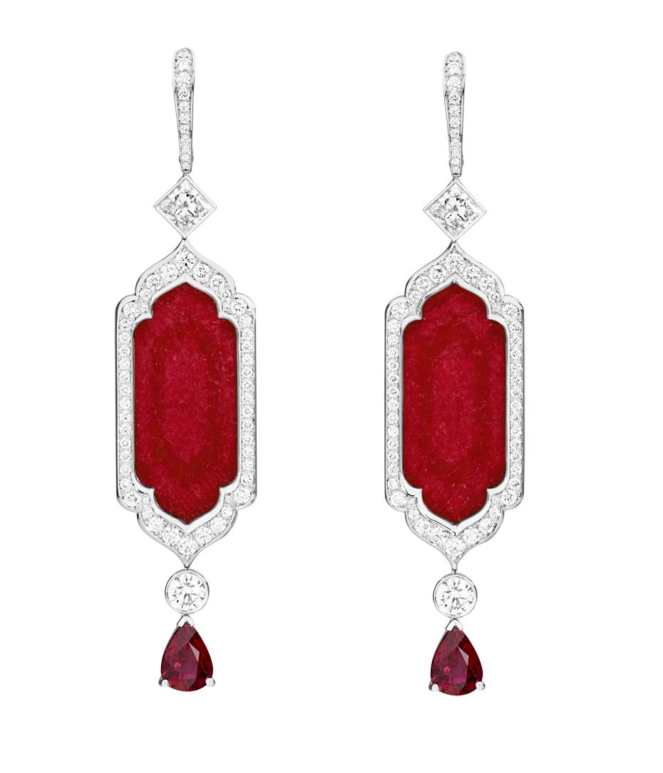 Art Deco inspired Piaget ruby and diamond earrings as worn